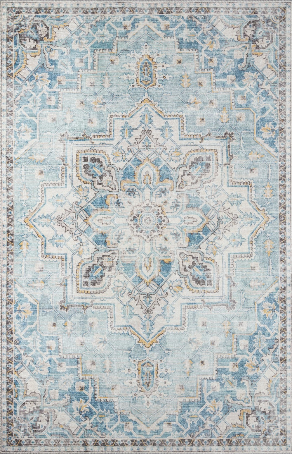 Momeni Afshar AFS32 Machine Made Traditional Medallion Indoor Area Rug Light Blue 10' x 14' AFSHAAFS32LBLA0E0