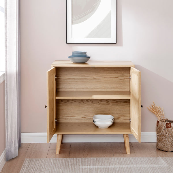 Walker Edison Boho 2 Door Solid Wood and Rattan Accent Cabinet XIIXR AFWDRT2DNL