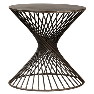 Dovetail Vancouver Round Black Iron Side Table with Twisted Iron Hourglass Shaped Pedestal Base AH005