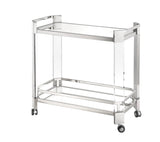 Bethel Polished Nickel Bar Cart in Stainless Steel & Glass