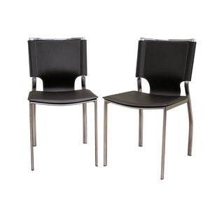 Baxton Studio Dark Brown Leather Dining Chair with Chrome Frame (Set of 2)