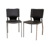 Dark Brown Leather Dining Chair with Chrome Frame (Set of 2)