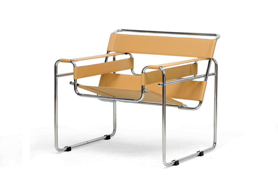 Baxton Studio Jericho Tan Leather Mid-Century Modern Accent Chair