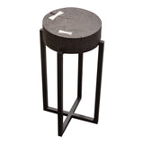 Alex Small 22" Accent Table with Solid Mango Wood Top in Espresso Finish w/ Silver Metal Inlay by Diamond Sofa