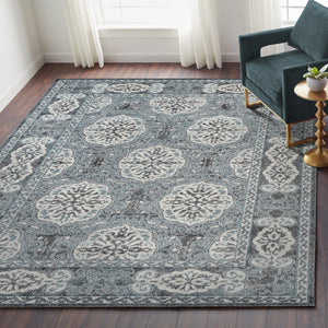 AMER Rugs Alexandria ALX-10 Power-Loomed Bordered Transitional Area Rug Blue 8'9" x 11'9"