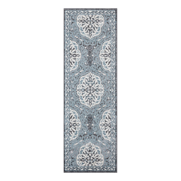 AMER Rugs Alexandria ALX-10 Power-Loomed Bordered Transitional Area Rug Blue 2' x 6'