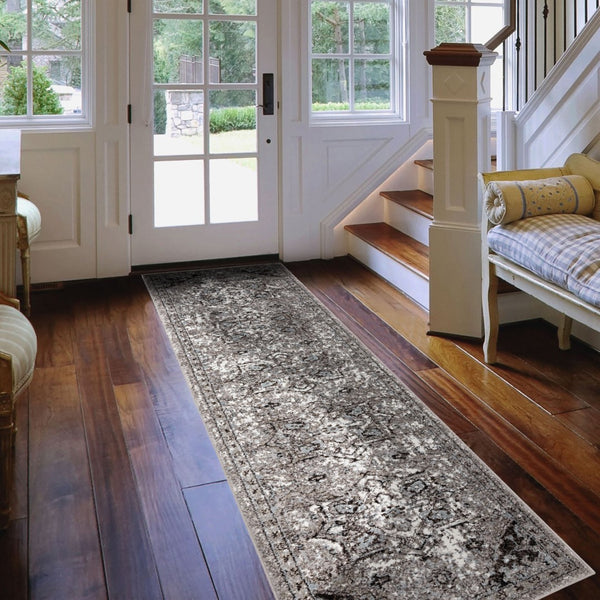 AMER Rugs Alexandria ALX-49 Power-Loomed Medallion Transitional Area Rug Gray 2'6" x 10'3"