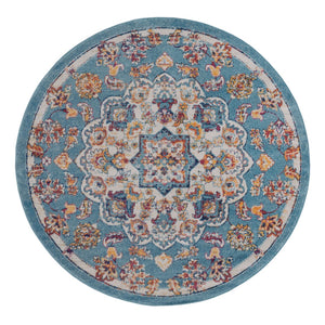 AMER Rugs Alexandria ALX-81 Power-Loomed Medallion Transitional Area Rug Blue 6'7" x 6'7"R