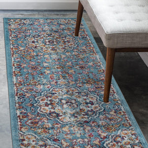 AMER Rugs Alexandria ALX-81 Power-Loomed Medallion Transitional Area Rug Blue 2' x 6'