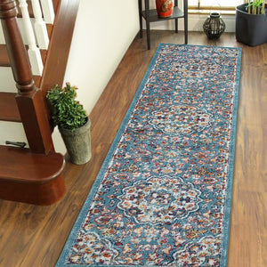AMER Rugs Alexandria ALX-81 Power-Loomed Medallion Transitional Area Rug Blue 2'6" x 10'3"