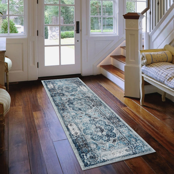AMER Rugs Alexandria ALX-83 Power-Loomed Bordered Transitional Area Rug Gray 2'6" x 10'3"