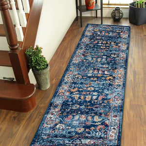 AMER Rugs Alexandria ALX-85 Power-Loomed Bordered Transitional Area Rug Blue 2'6" x 10'3"