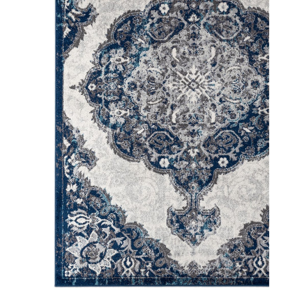 AMER Rugs Alexandria ALX-86 Power-Loomed Medallion Transitional Area Rug Navy 8'9" x 11'9"