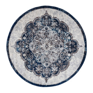 AMER Rugs Alexandria ALX-86 Power-Loomed Medallion Transitional Area Rug Navy 6'7" x 6'7"R