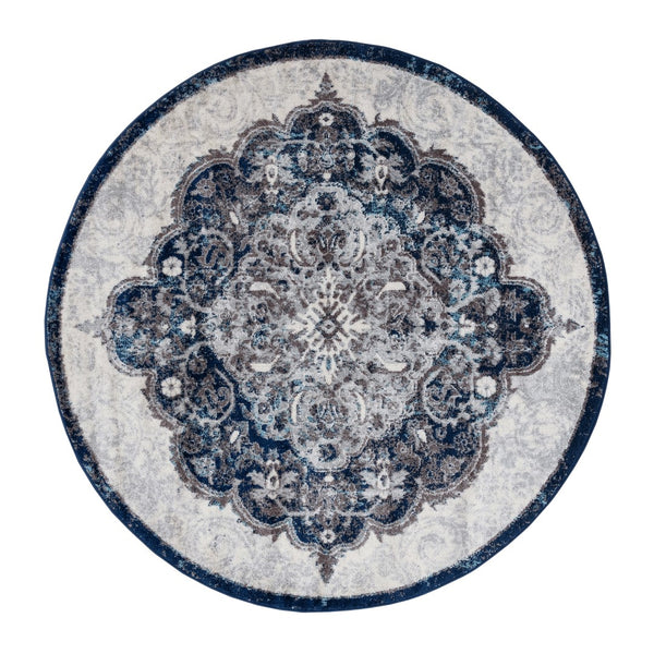 AMER Rugs Alexandria ALX-86 Power-Loomed Medallion Transitional Area Rug Navy 6'7" x 6'7"R
