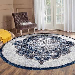 AMER Rugs Alexandria ALX-86 Power-Loomed Medallion Transitional Area Rug Navy 6'7" x 6'7"R