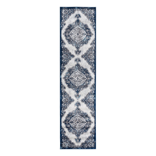 AMER Rugs Alexandria ALX-86 Power-Loomed Medallion Transitional Area Rug Navy 2'6" x 10'3"