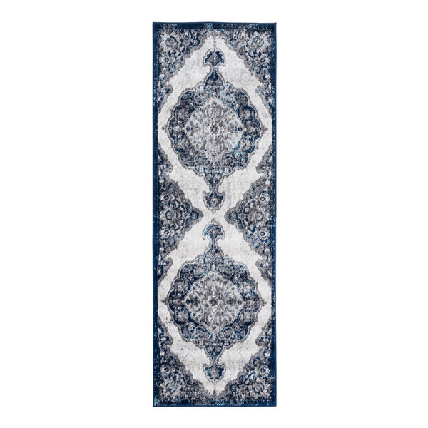 AMER Rugs Alexandria ALX-86 Power-Loomed Medallion Transitional Area Rug Navy 2' x 6'
