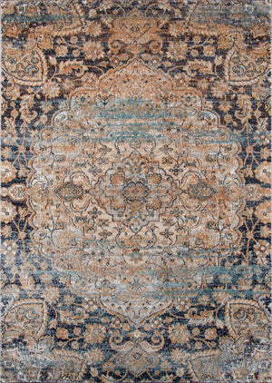 Momeni Amelia AM-01 Machine Made Traditional Medallion Indoor Area Rug Navy 9'3" x 12'6" AMELIAM-01NVY93C6