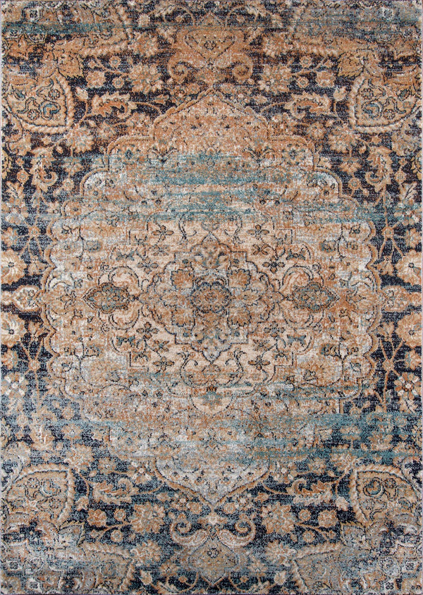 Momeni Amelia AM-01 Machine Made Traditional Medallion Indoor Area Rug Navy 9'3" x 12'6" AMELIAM-01NVY93C6