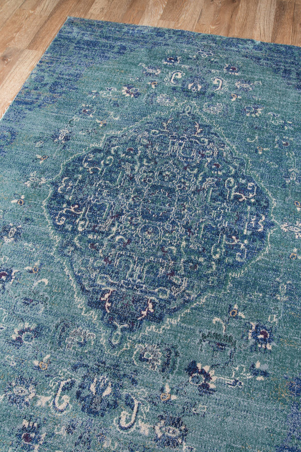 Momeni Amelia AM-02 Machine Made Traditional Medallion Indoor Area Rug Denim 9'3" x 12'6" AMELIAM-02DEN93C6