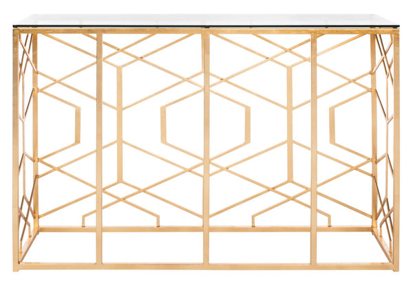 Sean Gold Leaf Console Table Gold Metal / Tempered Glass AMH8342A