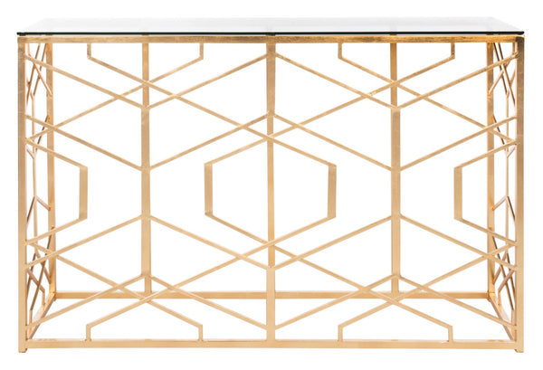 Sean Gold Leaf Console Table Gold Metal / Tempered Glass AMH8342A