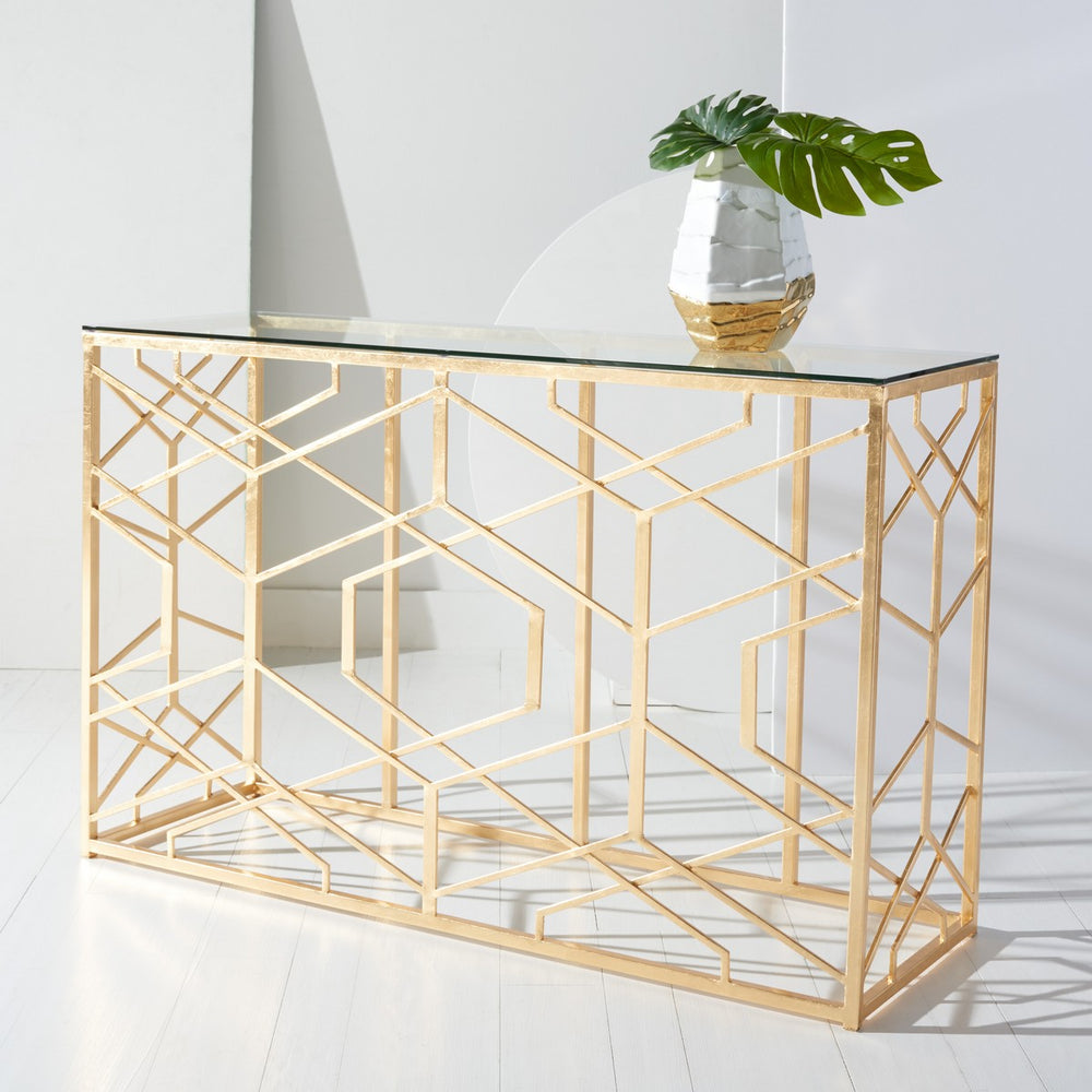 Sean Gold Leaf Console Table Gold Metal / Tempered Glass AMH8342A