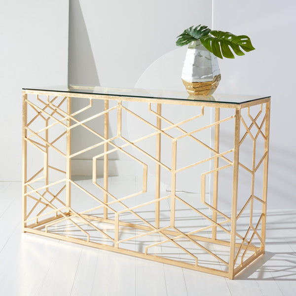 Sean Gold Leaf Console Table Gold Metal / Tempered Glass AMH8342A