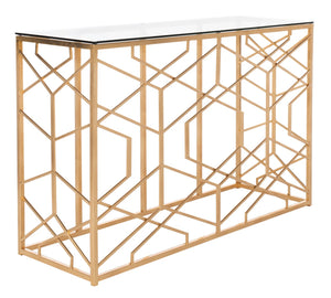 Sean Gold Leaf Console Table Gold Metal / Tempered Glass AMH8342A