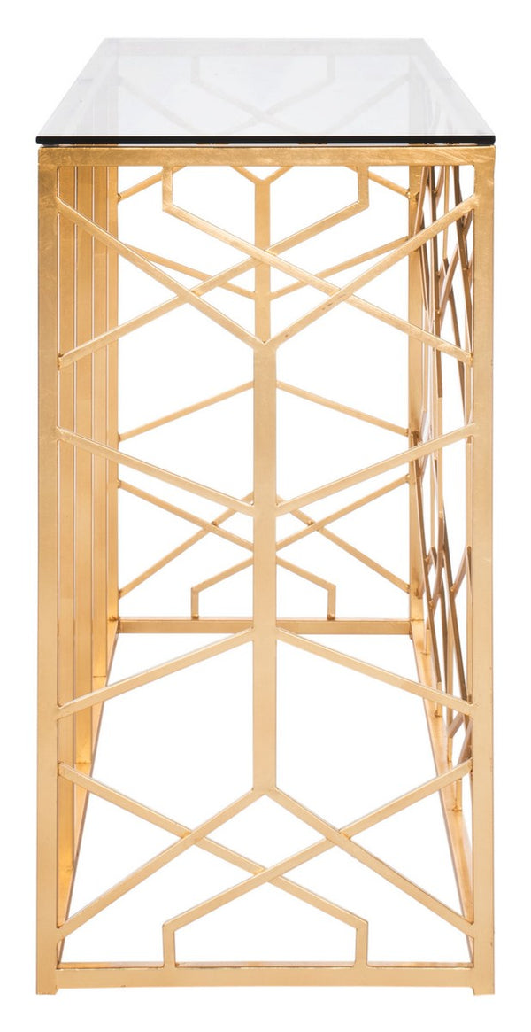 Sean Gold Leaf Console Table Gold Metal / Tempered Glass AMH8342A