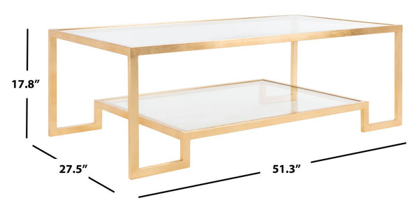 Vivian Rectangle Gold Leaf Coffee Table Gold Metal / Tempered Glass AMH8344A