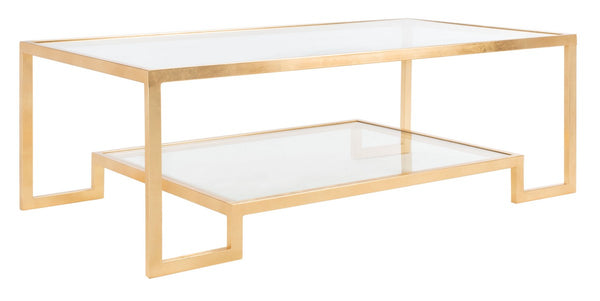 Vivian Rectangle Gold Leaf Coffee Table Gold Metal / Tempered Glass AMH8344A