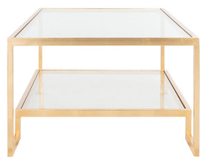 Vivian Rectangle Gold Leaf Coffee Table Gold Metal / Tempered Glass AMH8344A