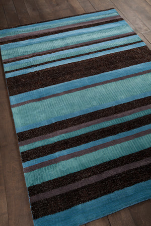 Chandra Rugs Amigo 50%Polyester + 25%Viscose + 25%Wool Hand-Woven Contemporary Rug Blue/Grey/Charcoal 7'9 x 10'6