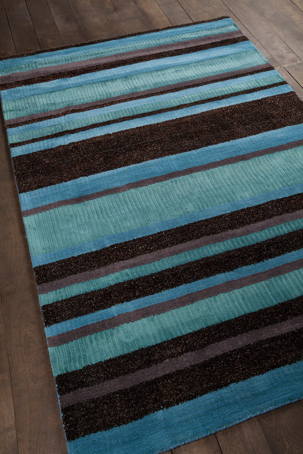 Chandra Rugs Amigo 50%Polyester + 25%Viscose + 25%Wool Hand-Woven Contemporary Rug Blue/Grey/Charcoal 7'9 x 10'6