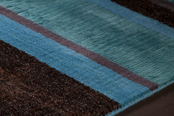 Chandra Rugs Amigo 50%Polyester + 25%Viscose + 25%Wool Hand-Woven Contemporary Rug Blue/Grey/Charcoal 7'9 x 10'6