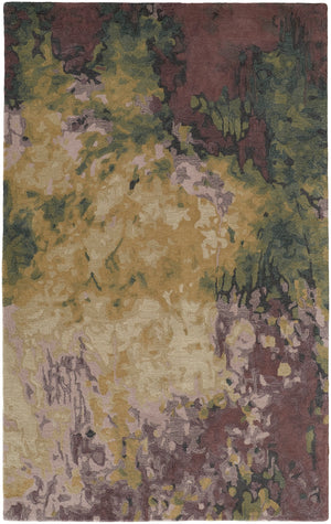 Amira Modern Watercolor Rug, Eggplant/Lodon Green/Gold, 2ft x 3ft Accent Rug