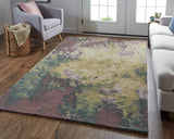 Amira Modern Watercolor Rug, Eggplant/Lodon Green/Gold, 2ft x 3ft Accent Rug