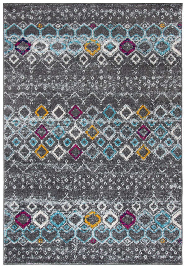 Amsterdam 108 Bohemian Power Loomed 100% Polypropylene Pile Rug Dark Grey / Ivory