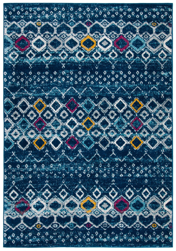 Amsterdam 108 Bohemian Power Loomed 100% Polypropylene Pile Rug Navy / Turquoise