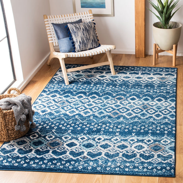 Amsterdam 108 Bohemian Power Loomed 100% Polypropylene Pile Rug Navy / Beige