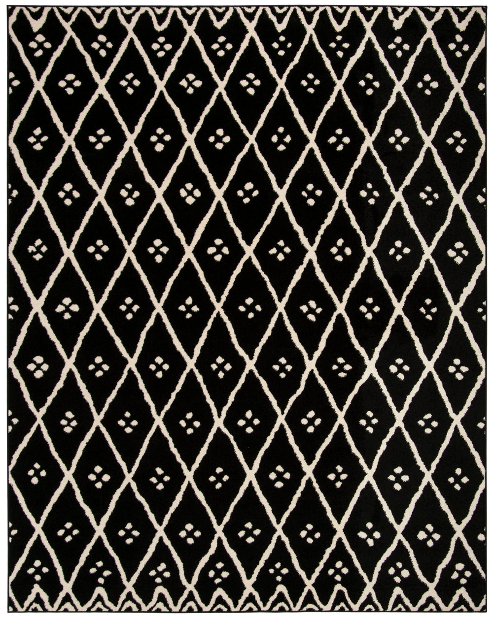 Amherst 442 Power Loomed 67% Polypropylene 18% Fibrillated Polypropylene 8% Latex 7% Poly-Cotton(Warp) Rug in Black, Creme 8ft x 10ft