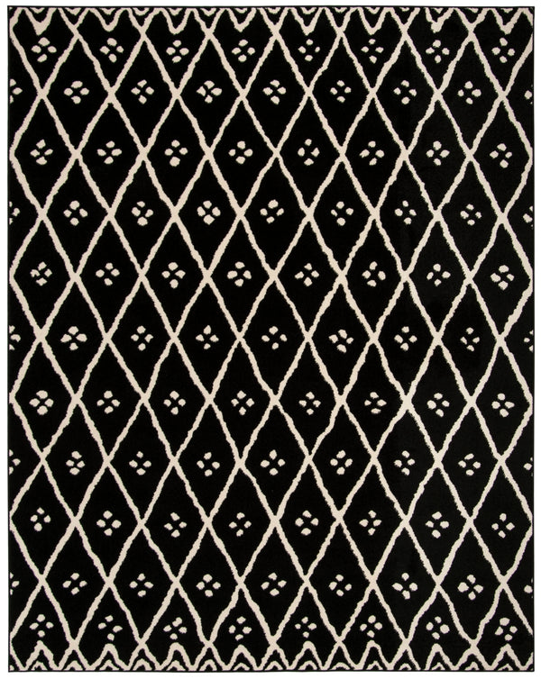 Amherst 442 Power Loomed 67% Polypropylene 18% Fibrillated Polypropylene 8% Latex 7% Poly-Cotton(Warp) Rug in Black, Creme 8ft x 10ft