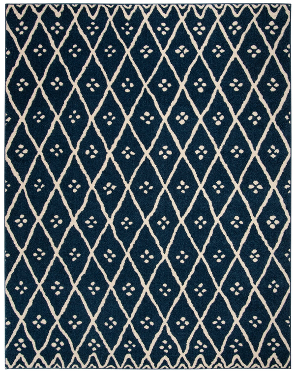Amherst 442 Power Loomed 67% Polypropylene 18% Fibrillated Polypropylene 8% Latex 7% Poly-Cotton(Warp) Rug in Blue, Creme 8ft x 10ft