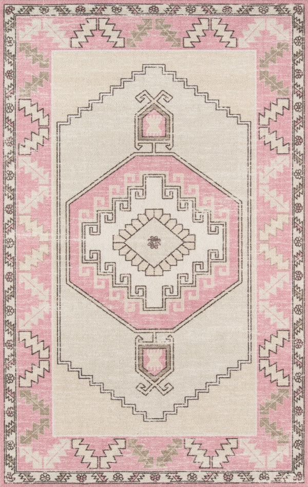Momeni Anatolia ANA-2 Machine Made Traditional Medallion Indoor Area Rug Pink 9'9" x 12'6" ANATOANA-2PNK99C6