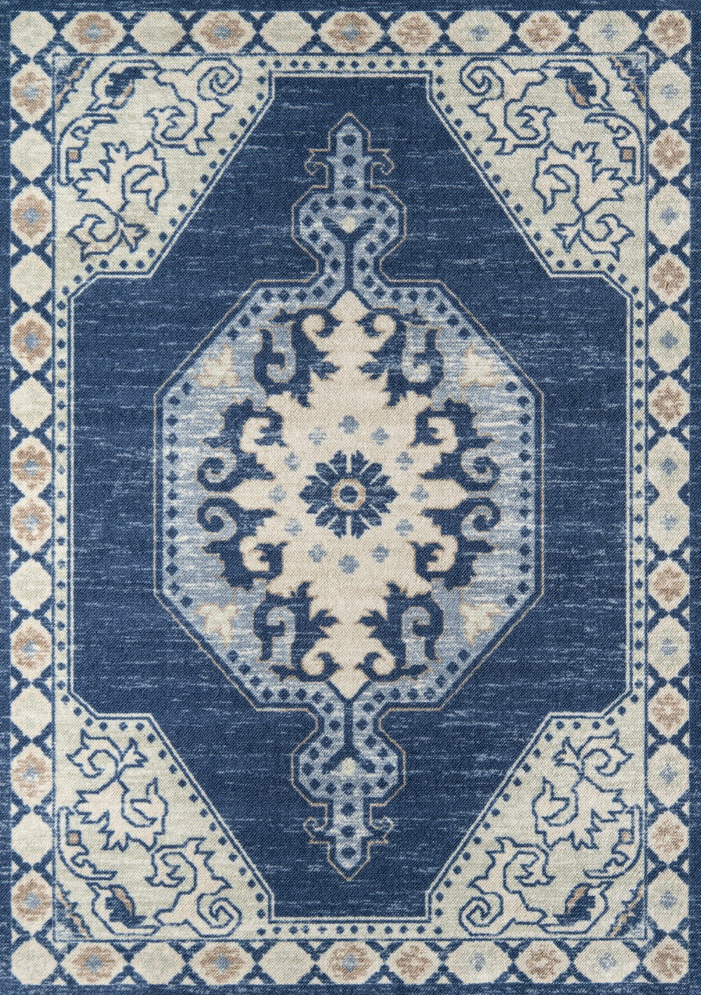Momeni Anatolia ANA-3 Machine Made Traditional Medallion Indoor Area Rug Navy 9'9" x 12'6" ANATOANA-3NVY99C6