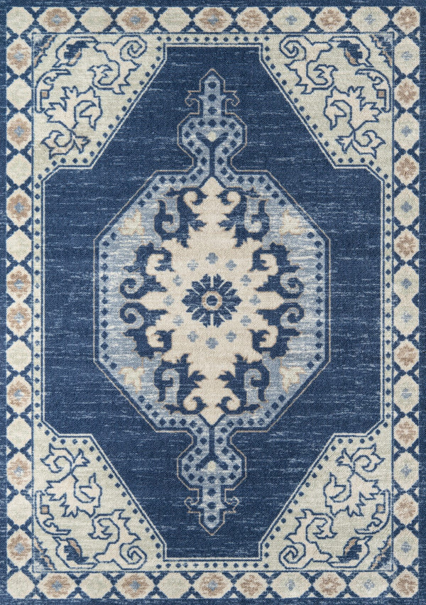 Momeni Anatolia ANA-3 Machine Made Traditional Medallion Indoor Area Rug Navy 9'9" x 12'6" ANATOANA-3NVY99C6