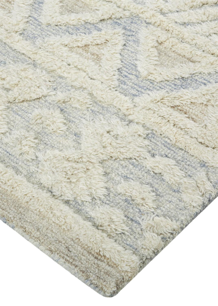 Anica Moroccan Chevorn Wool Tufted Rug, Ivory/Chambray Blue, 9ft x 12ft Area Rug
