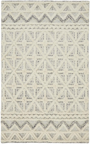 Anica Moroccan Wool Area Rug w/Diamond Lines, Ivory/Chambray Blue, 9ft x 12ft
